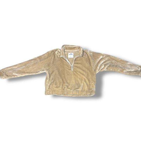 Hollister Super Soft Large Cozy Tan Faux Fur Quarter-Zip Pullover Fleece - Picture 15 of 15